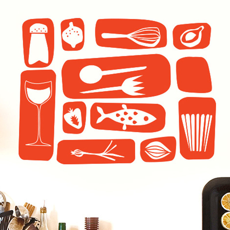 Kitchen Symbols Wall Sticker, Orange, Large