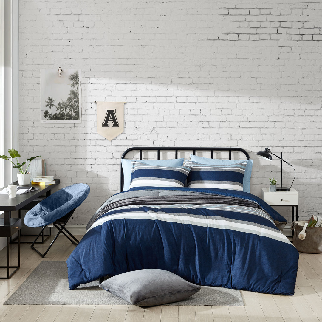 Nautica Heathered Block Reversible Grey Comforter Set Nautica