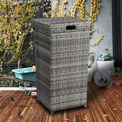 27 Gallon Wicker Patio Trash Can with Removable Lid, Outdoor Rattan Waste Basket for Patio, Backyard & Garden