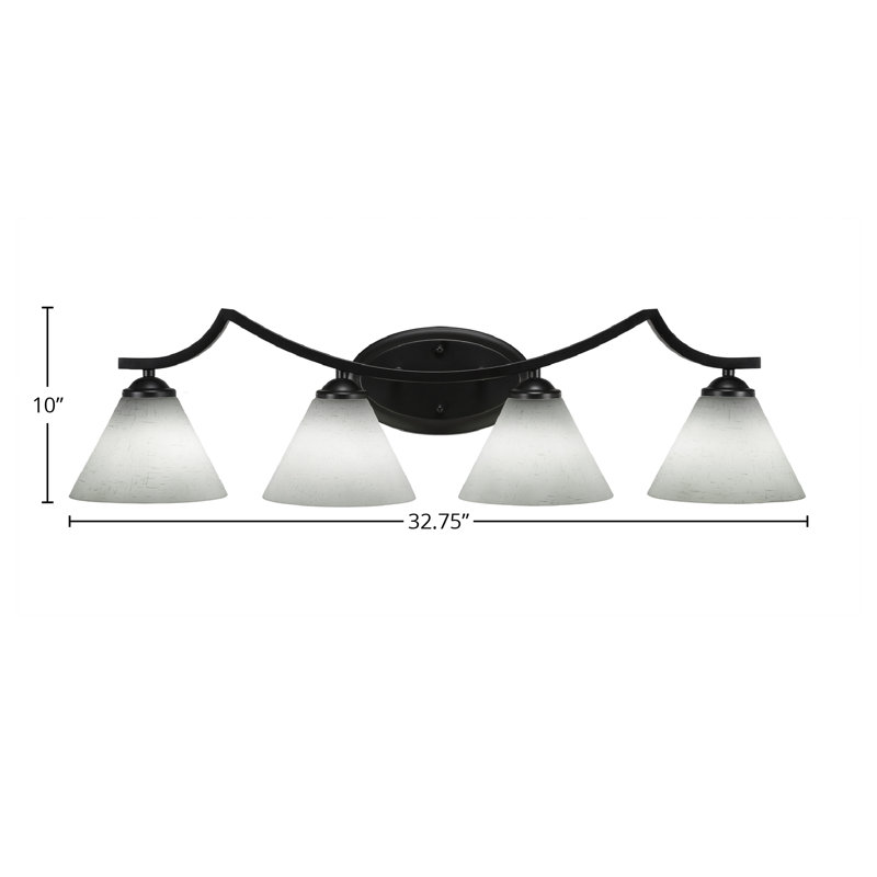 Barre d'éclairage de salle de bain 4 lumières Zilo au fini noir mat avec verre mousseline blanc 7 po