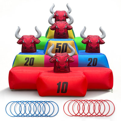 7.2FT Inflatable Ring Toss Game with Built-in Blower Portable Fun Tossing Ring Targets, Interactive Inflatable Carnival Games for Outdoor Parties, Backyard Indoor Sports Game