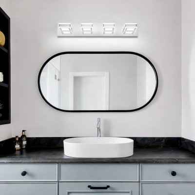 Luminaire de salle de bain moderne à 4 lumières à DEL à intensité variable avec tête rotative à 360 ° en acrylique pour salle de bain et salon