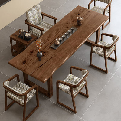 Brown Rectangular Solid Wood Sled Dining Table