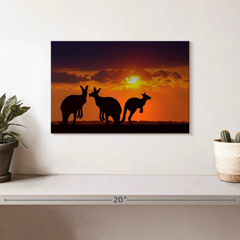 Safari kangourous au coucher du soleil, H 8 po x l 12 po