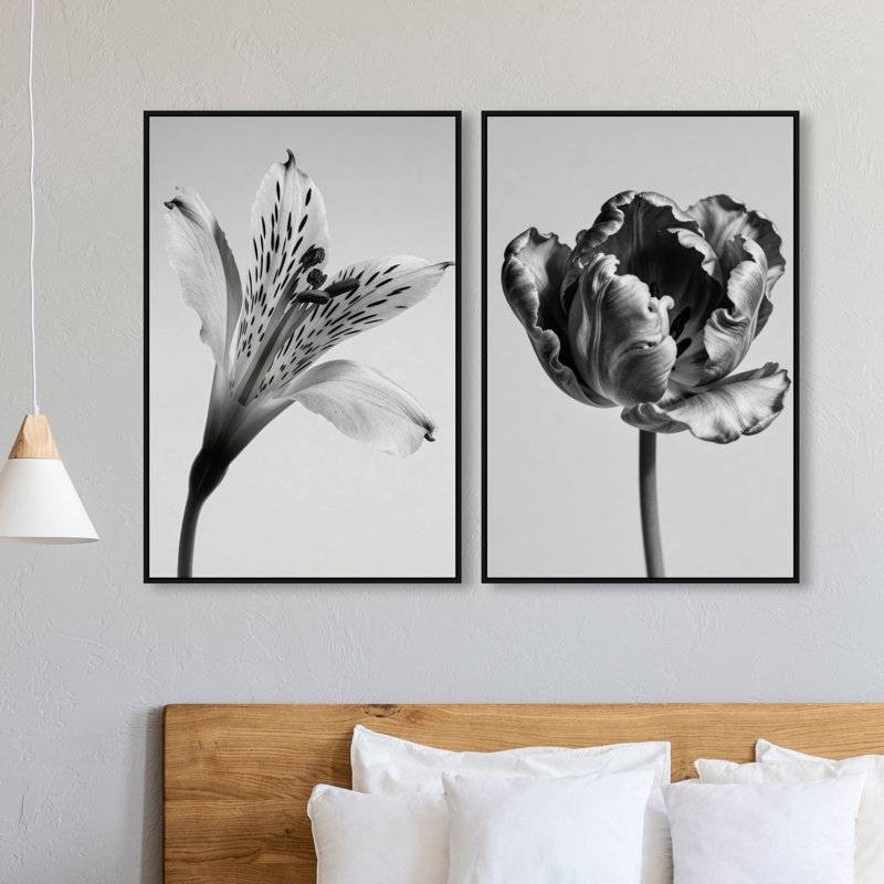 Peeking Flowers Set Set by Oliver Gal, 37" H x 25" W, Black Floater Frame