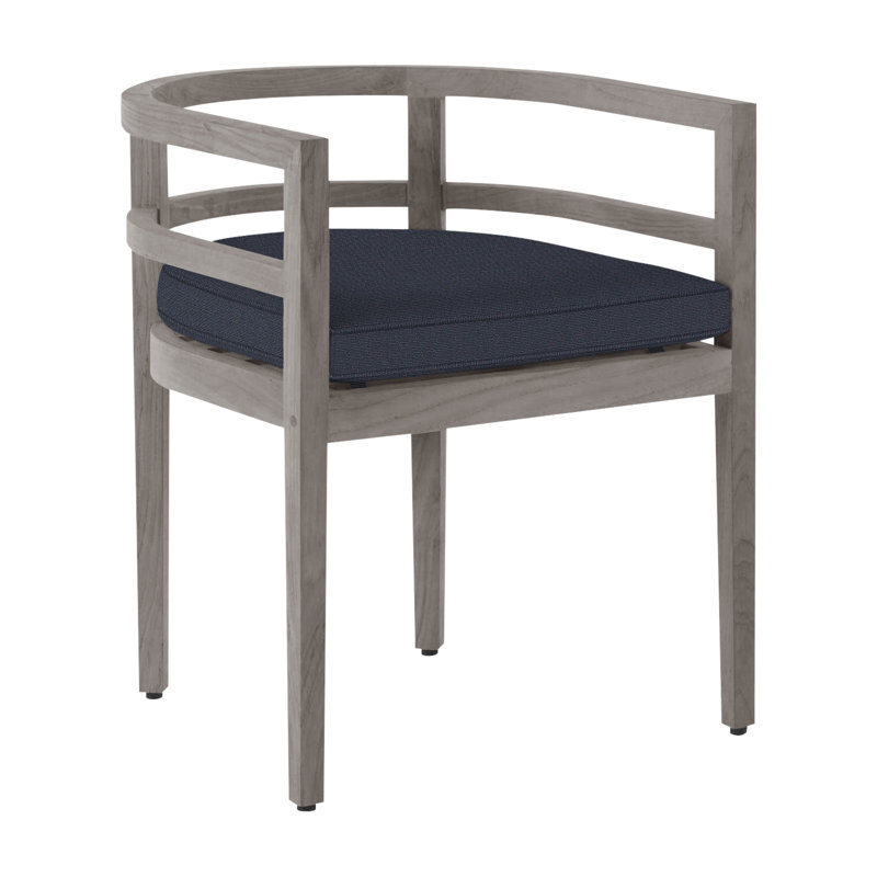 Chaise avec accoudoirs en teck Santa Barbara - Huître, Welt, Lin marine, Teck huître