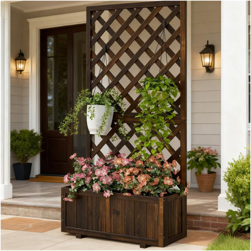 Jardinière, jardinière surélevée en bois avec jardinière et treillis pour plantes grimpantes