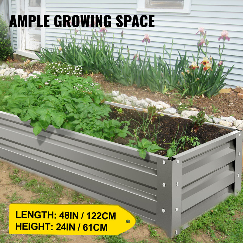 Carsynn Galvanized Steel Raised Garden Bed, 10" H x 48" W x 24" D, Light Gray 