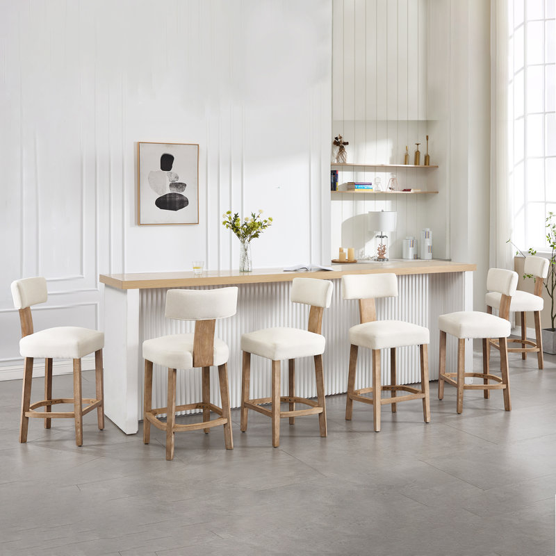 Tabourets de comptoir rembourrés 27,7 po avec dossier courbé et structure en bois massif, Beige