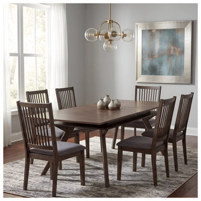 Modern Dark Brown Solid Wood Extendable Dining Table with Leaf