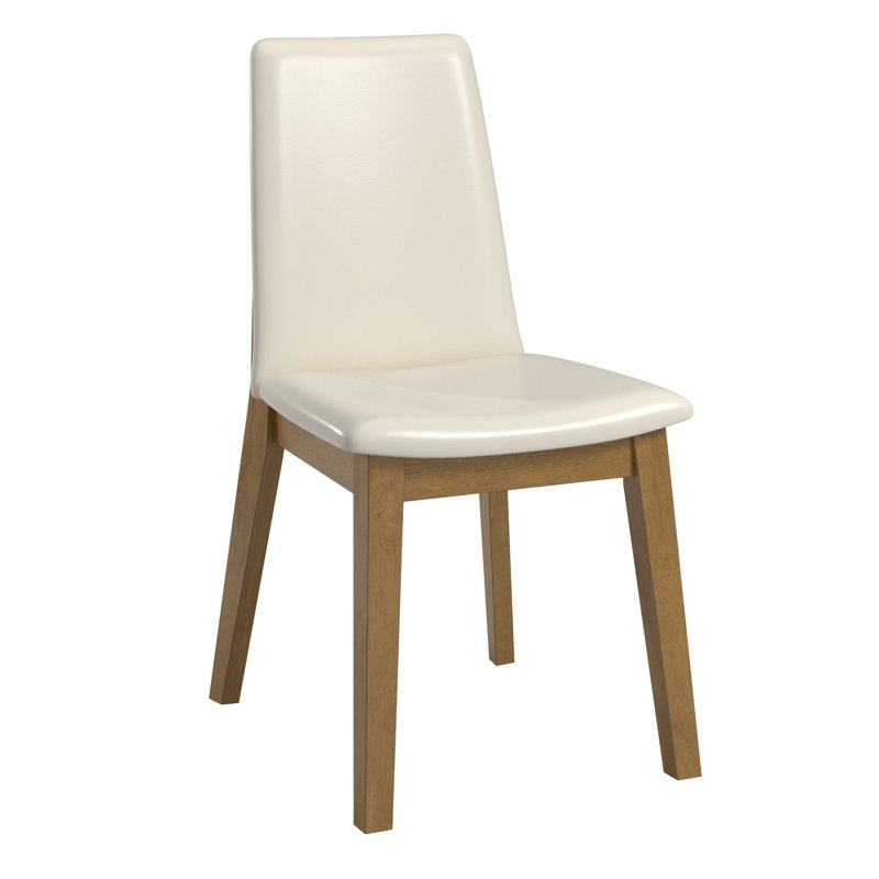 Cipolla Wood Finish White Vegan Leather Dining Chair, Oak Wood