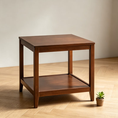 Solid Wood Side Table with Storage Shelf, Square End Table for Living Room, Rubber Wood Coffee Table, Versatile Nightstand for Bedroom and Hallway, Farmhouse Accent Table