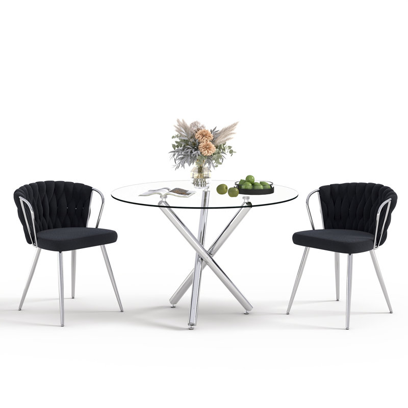 Ensemble de table de salle à manger Elegant, 3 pièces: table, 2 chaises, Noir, Argent argent