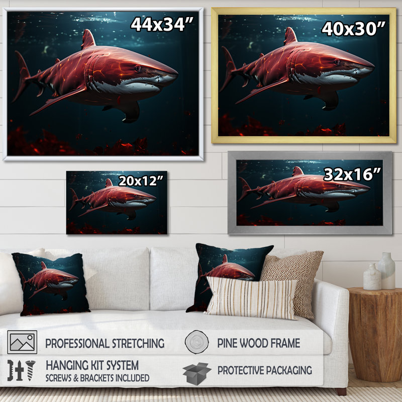 " Oceans Red Ghost Shark Photography ", 16" H x 32" W x 1" D, White Single Picture Framed
