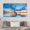 Coucher de soleil sur un bateau à voile: décoration murale moderne sur toile imprimée, toile tendue 4P
