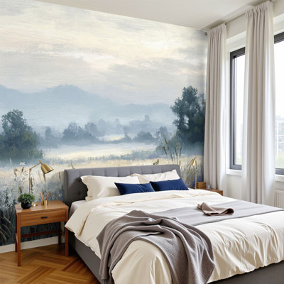 Papier peint pelez et collez, rétro, campagne, automne, fleurs sauvages, champ, paysage, peintures murales, H 100 po x l 144 po, amovible, papier mural en PVC, décoration murale auto-adhésive pour chambre à coucher, bureau à domicile