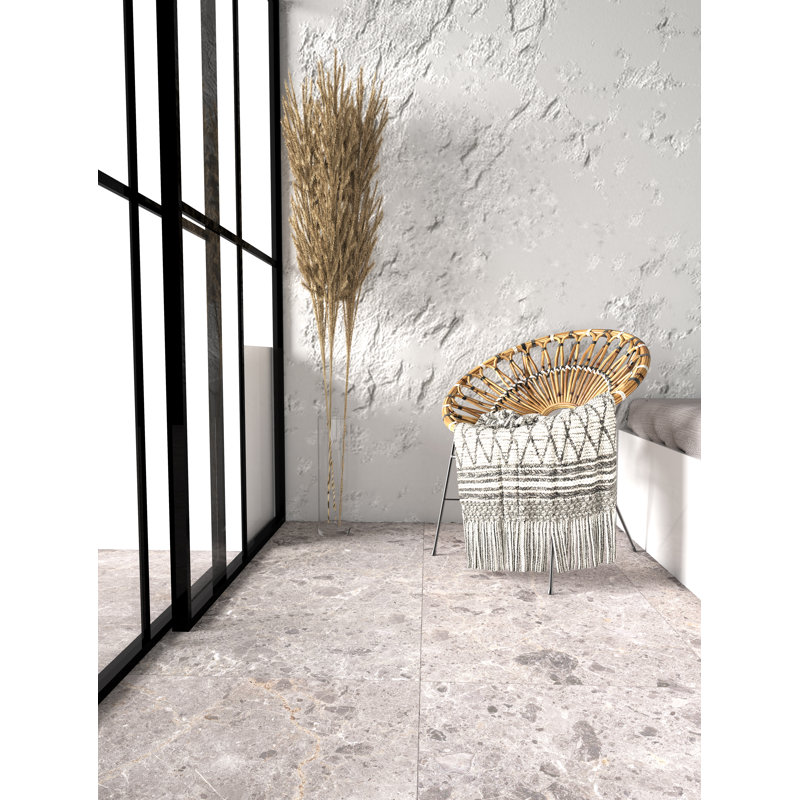 Terrazzo 24" x 47" Porcelain Wall & Floor Tile, Light Gray