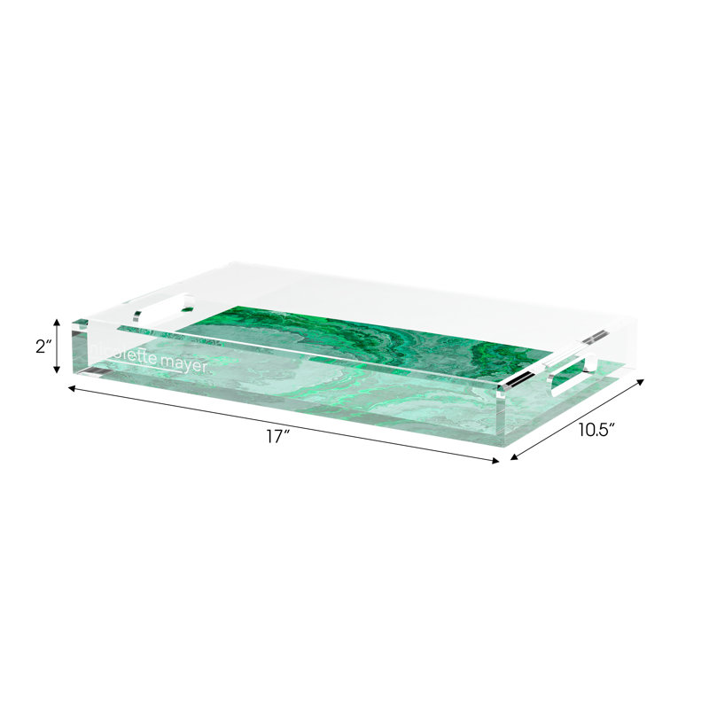Agate Malachite Acrylic Rectangle Decorative Tray, 17"W x 10.5"D x 2"H, Malachite