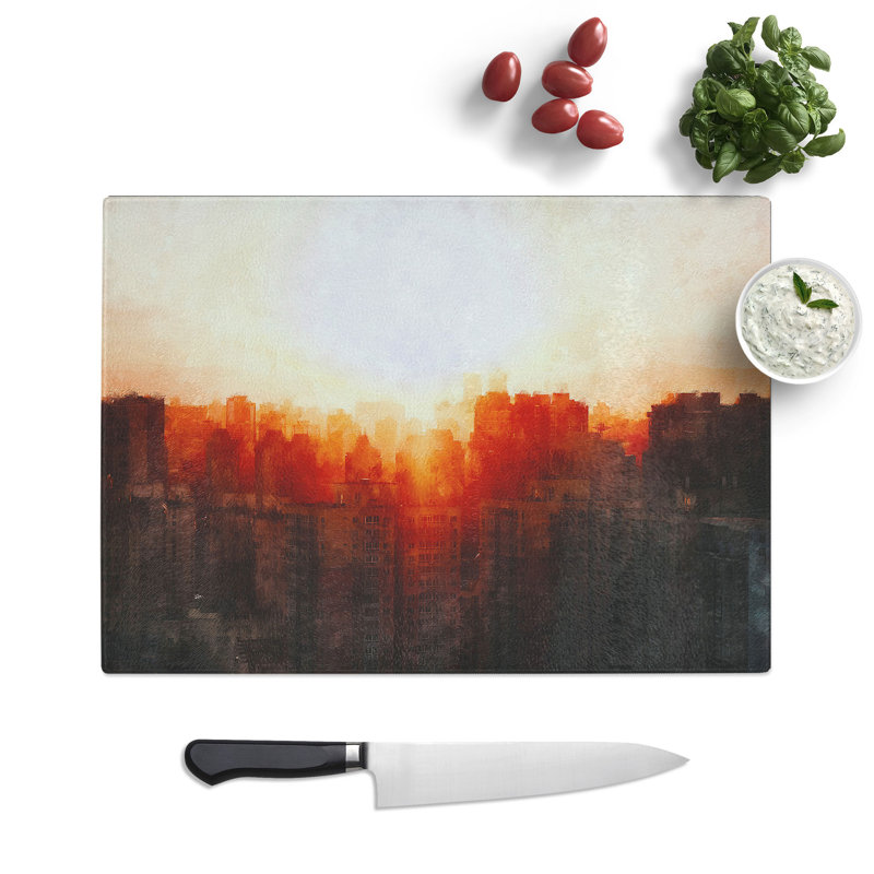 Tempered Glass Beijing Skyline at Sunset Chopping Board, 20 cm x 28.5 cm