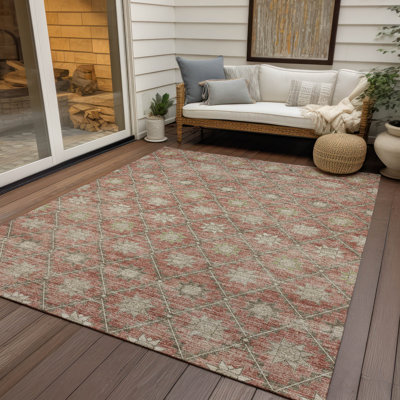 Machine Washable Indoor/Outdoor Xhevrie Terracotta Rug