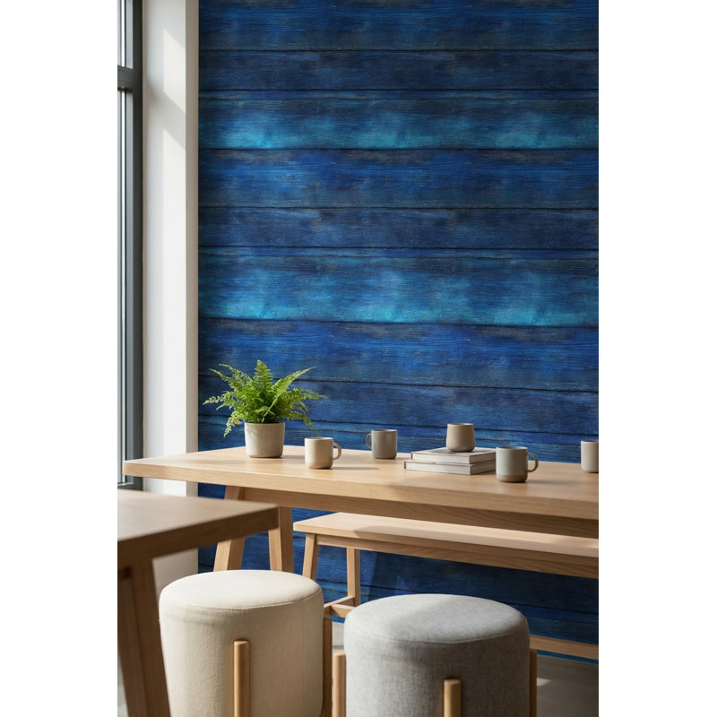 Blue Wallpaper Wood Rustic Decorative Mural