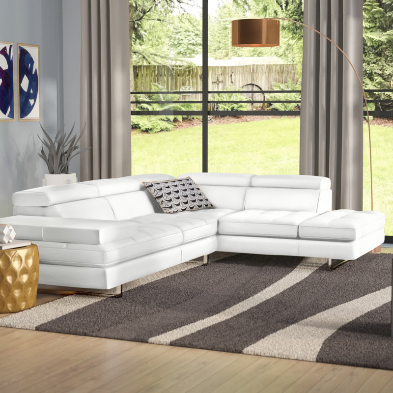 Upholstered Sectional, Right Hand Facing, Maroon Genuine Leather