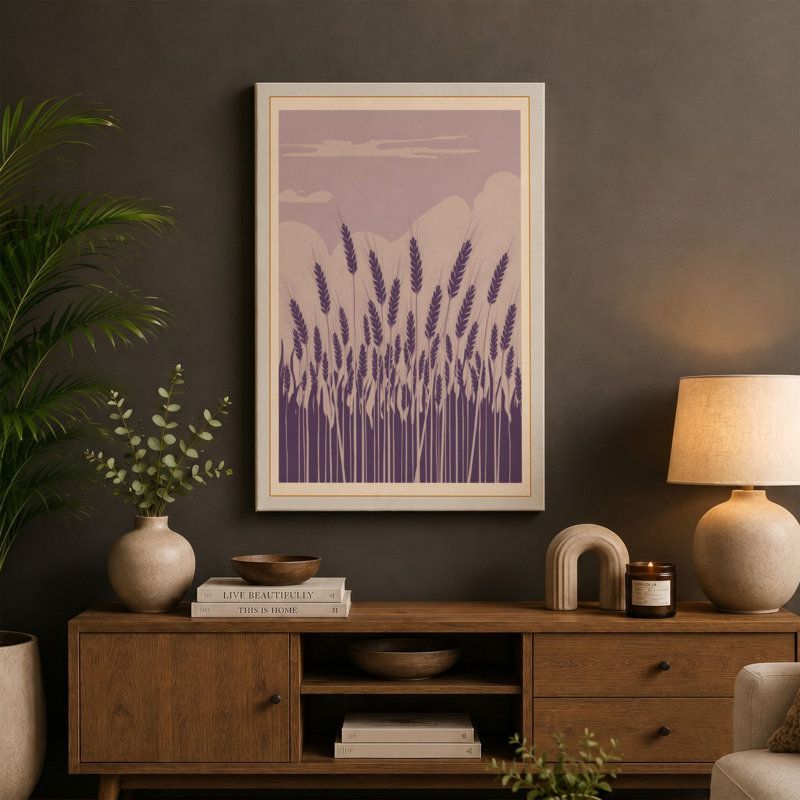 Purple Grain Field Botanical - Wrapped Canvas, 18x12 - 45.7 x 30.5 cm, Ochre Border