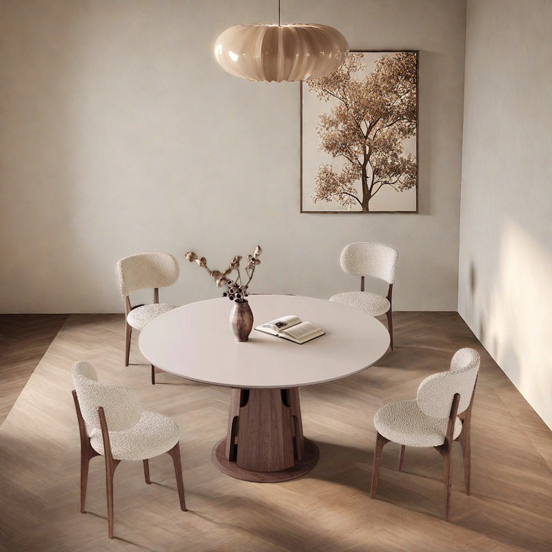 Simple Round Rock Plate Dining Table Sets., 29.53"H x 47.24"L x 47.24"W