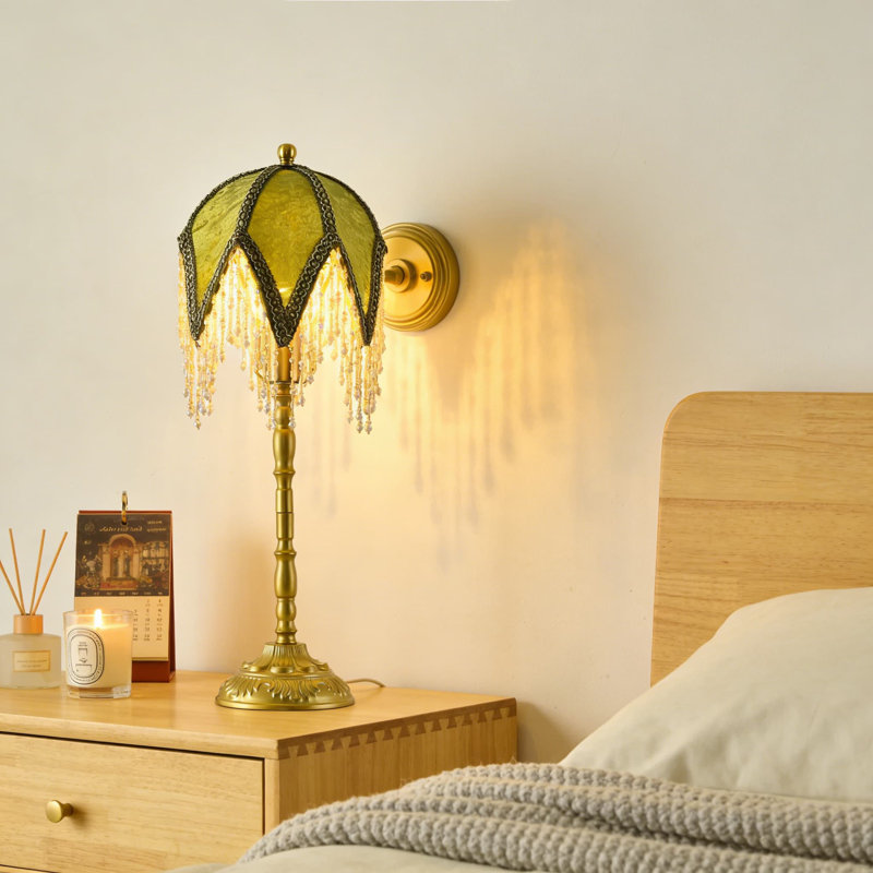 Victorian Style Table Lamp With Beaded Shade, Adjustable 3-Color Temperature Lighting, Ornate Gold Metal Base And Decorative Tassel Fringe For Bedroom Or Living Room