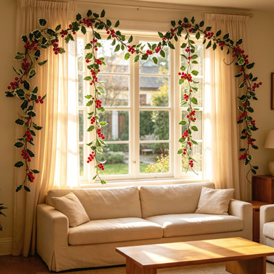 Guirlande de Noël 2,2 pi avec 16 tiges de baies rouges artificielles, ornement de vigne souple réaliste, décoration de Noël pour la cheminée