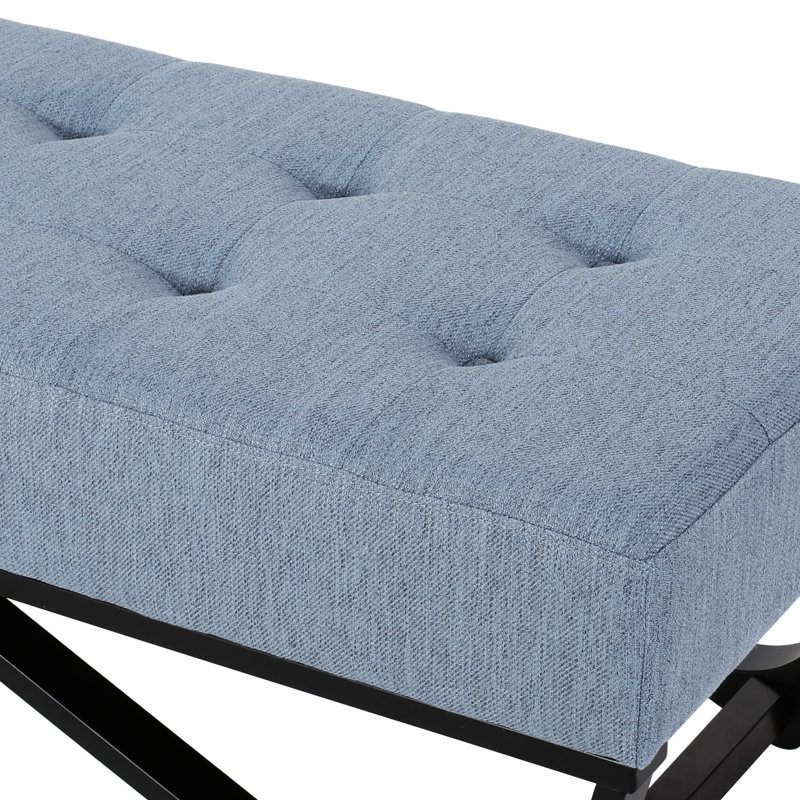Chic Blue Bench With Button- Seat And Rectangular Shape, 16.5" H X 48.45" W 17.5" D Elegant In Look,