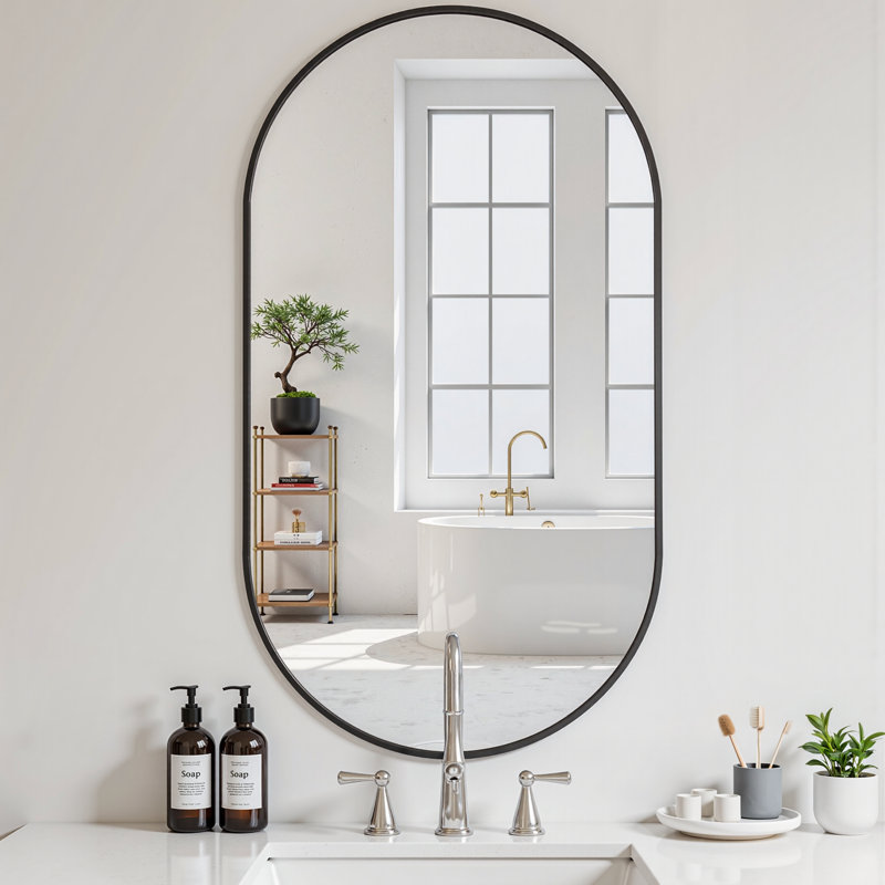  Lunara Tempered Glass Oval Mirror, Rust-proof Alluminium Alloy Framed Wall-Mounted Mirrors for Bathroom, 48" x 30"