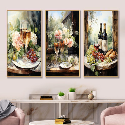 Bubbly Harmony - Wine & Champagne Canvas Wall Art Set Of 4