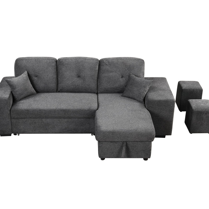 Lit-gigogne escamotable confortable avec tablette latérale et 2 tabourets, revêtement en velours doux, tablette modulaire escamotable bleue et noire, fabrication stable