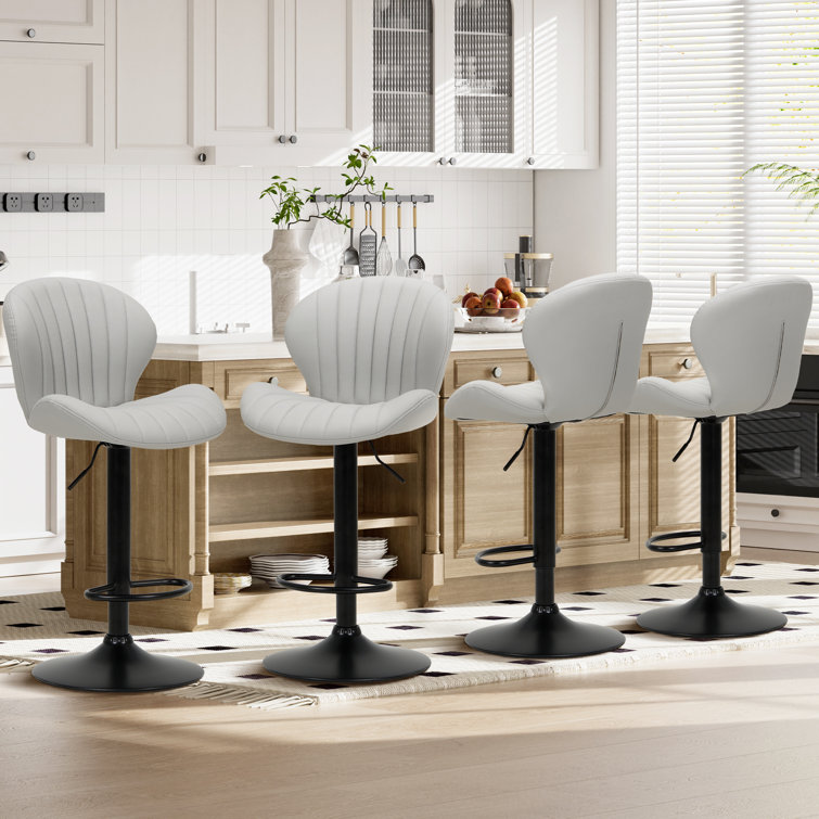 Swivel Upholstered Adjustable Height Bar Counter Stool with Metal Frame (Set of 4)