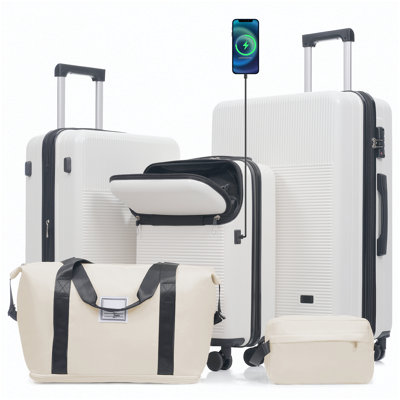 Luggage Sets 5 Piece with Half-opening, Hardside Carry On Suitcase Set with Double Spinner Wheel, Lightweight Travel Luggage with USB Port,TSA Locks