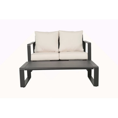 Double Sofa + Rectangular Coffee Table, Light Brown Cushions