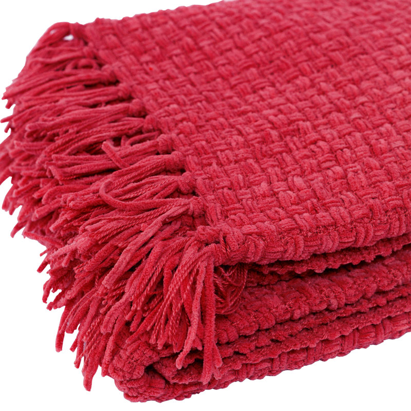 Jeté en chenille façon vannerie, Rouge