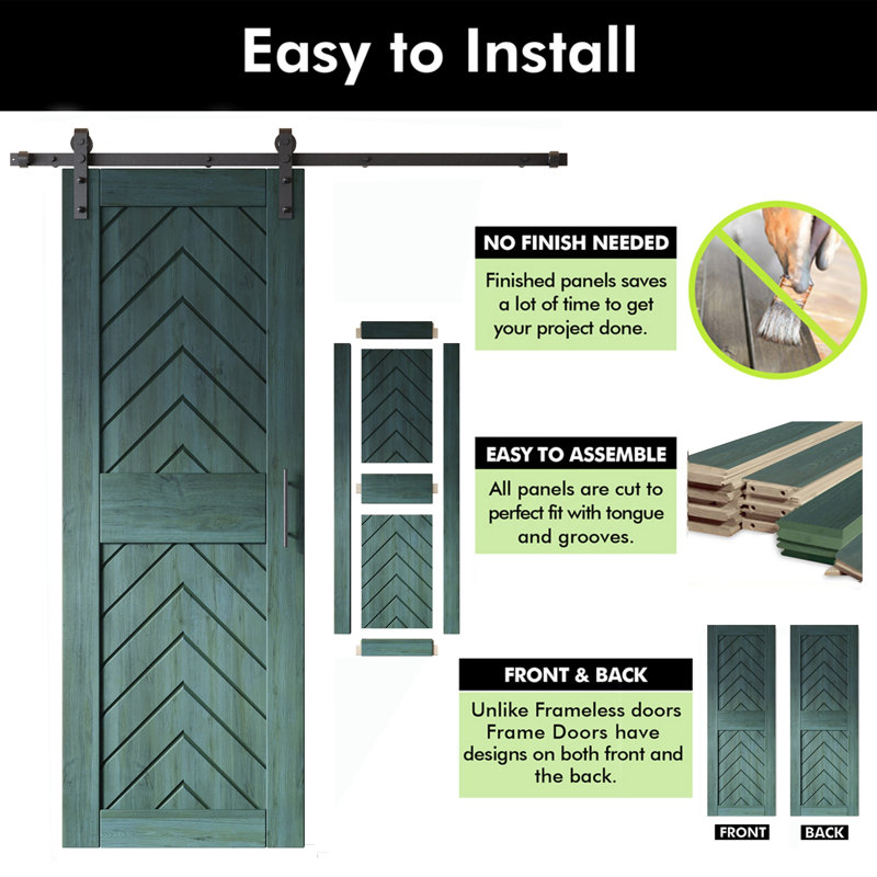Porte de grange 4-en-1 fini et non assemblée en forme de pin de 26 po x 84 po avec quincaillerie d'installation sans dérivation Homacer de Homacer Royal