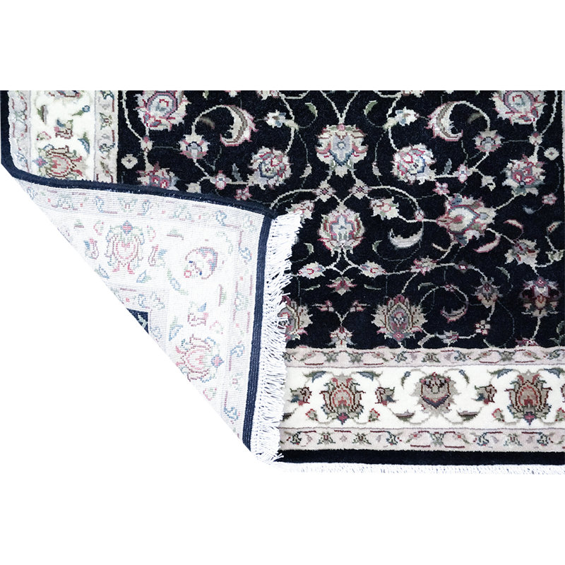 Hand-Knotted High-Quality Black and Ivory Runner