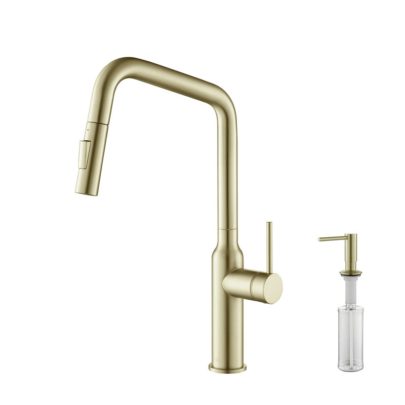 KIBI Macon Pull Down Kitchen Faucet, Brushed Gold, With Soap Dispenser