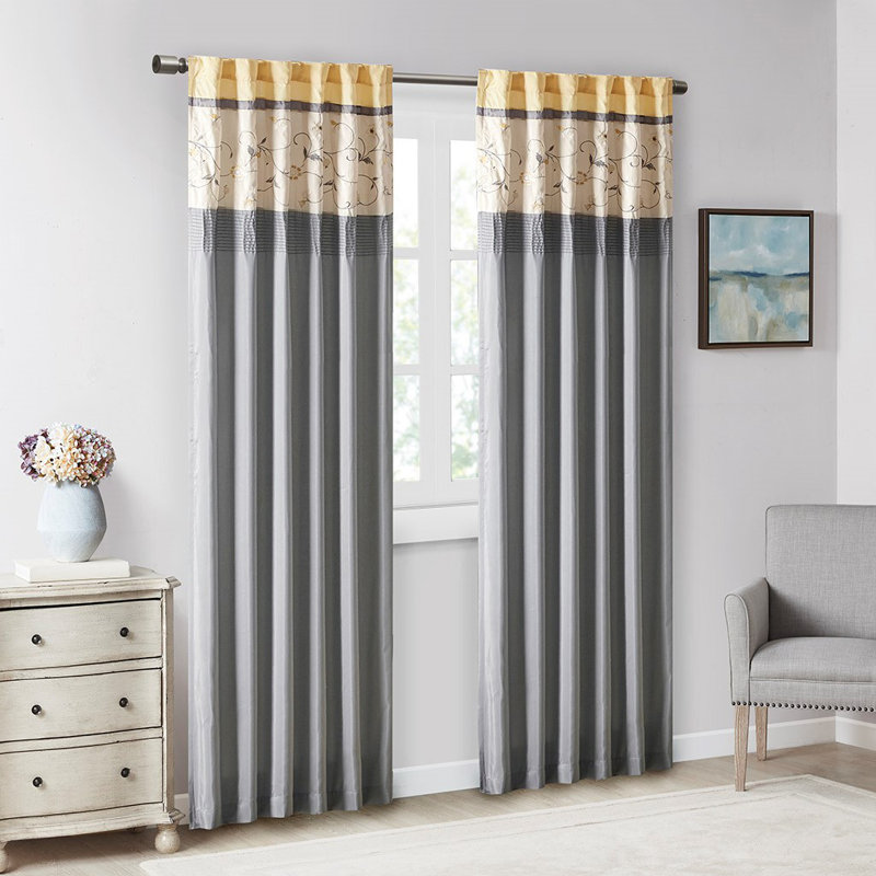 Vanarsdale Room Darkening Curtain Single Panel, Gray/Yellow, 50" W x 84" L