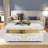 Modern White Square Storage Coffee Table With 4 Drawers And Gold Accents