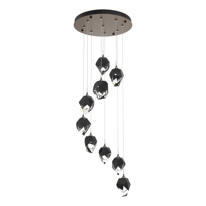 Luminaire suspendu géométrique à 9 lumières Chrysalis, H 80 po x l 20,5 po x P 20,5 po, Noir, Bronze