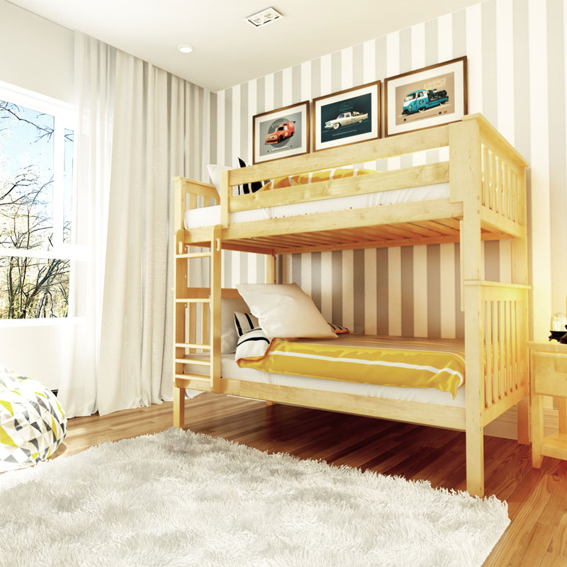  Benjahmin Kids Solid Wood Bunk Bed, White, Twin Over Twin