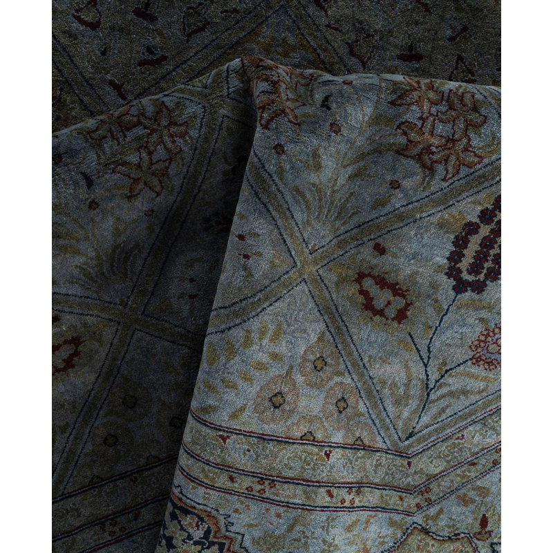Tapis octogonal noué à la main de conception unique Rachal - gris, 7 pi 1 po x 7 pi 1 po