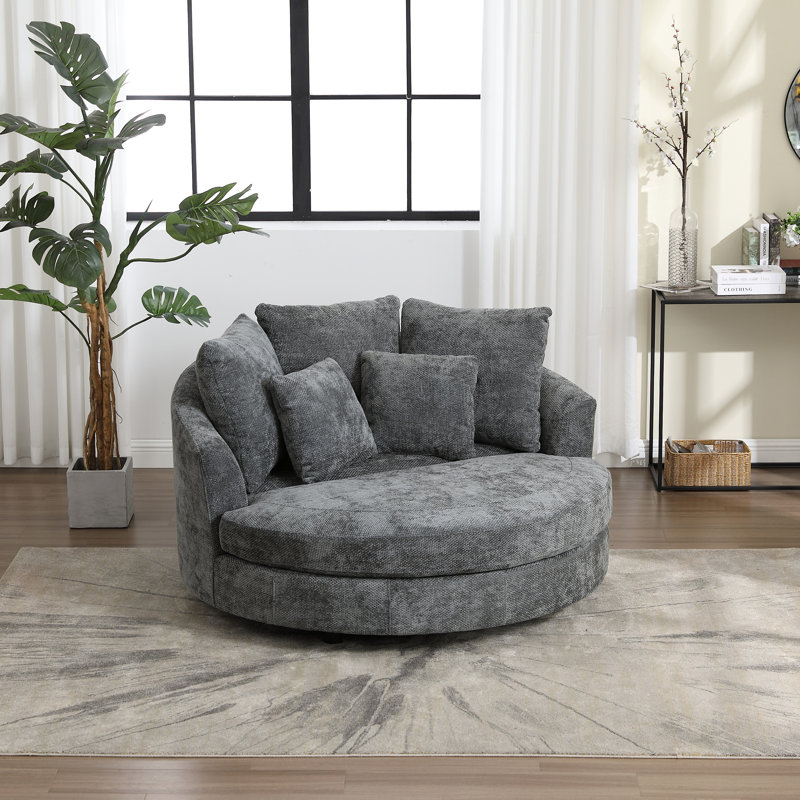 Fauteuil demi-tonneau rembourré avec housse, Chenille gris charbon