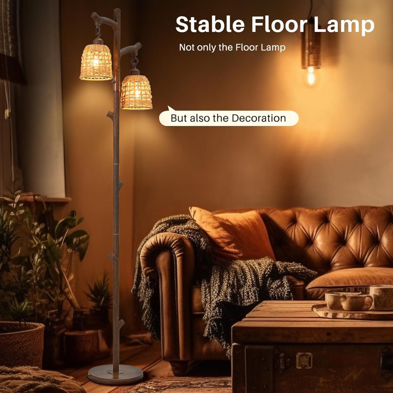 Failand 65'' LED Tree Floor Lamp, Brown Grain