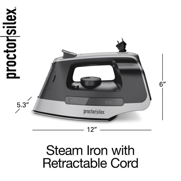 Proctor Silex Iron & Vertical Steamer for Clothes with Nonstick Soleplate  1200 Watts, Adjustable Spray and Blast Steam Settings, Auto Shutoff, White