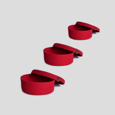 Ensemble de paniers en coton faits à la main (3 pièces) - rouge, 11,8 x 11,8 x 2,8 po (petit), 7,9 x 7,9 x 3,5 po (moyen), 9,8 x 9,8 x 4,3 po (grand) | 100% corde de jute de coton, organisateurs élégants pour la maison et le bureau, durable et polyvalent